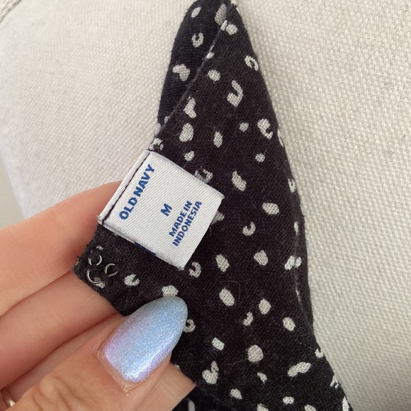 Old Navy linen dress black white dot pattern medium high neck halter sheath - Picture 10 of 15